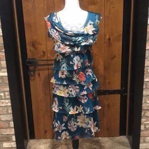 Tempo Paris Blue Floral Ruffle Dress